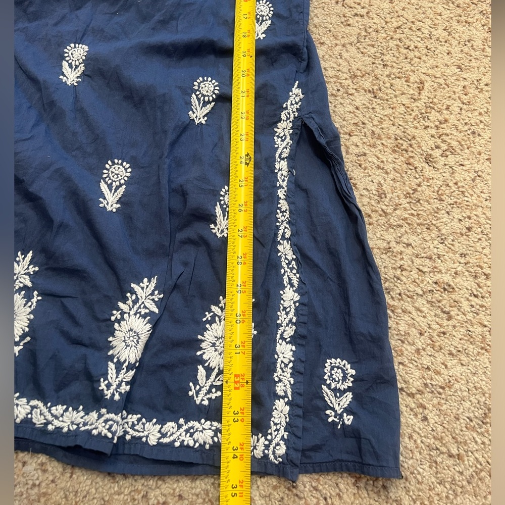 SEVYA 100% Cotton Blue Hand Embroidered 3/4 Sleeve Tunic Dress Beach Cover M - Picture 7 of 11